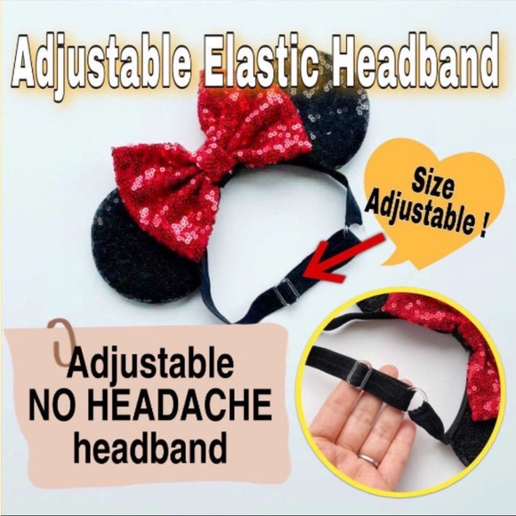 💎2/$22~Disney Inspired Pink/Black Sequin Minnie Mouse Ears Stretch Headband~OS - Picture 10 of 10